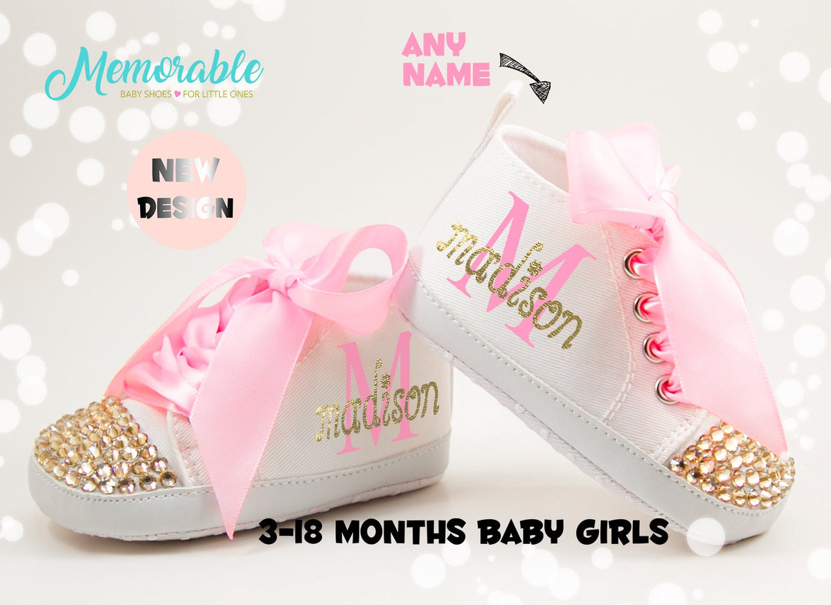 Personalized Baby Shoes with Pink Diamonds / Baby hotsell Shower Gift/ Unique Gifts for Baby Girl / Baby Girl Gift