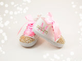 Handmade Baby Girl Shoes, Pink Gold Baby Girl Gift, Newborn gift, Baby Shower Gift for Girls, First Birthday Baby Girl Gift