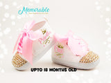 Princess First Birthday Baby Shoes, Gold Princess Crown, First Birthday, Personalized Princess One Shoes
