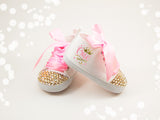 Princess First Birthday Baby Shoes, Gold Princess Crown, First Birthday, Personalized Princess One Shoes