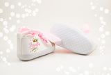 Personalized Pink and Gold Princess Crown Baby Girl Shoes – Elegant Tiara Design perfect for baby showers, photo shoots, and 1st birthday