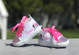 Personalized Minnie Mouse Peeking High-Top Baby Girl Booties – Unique and Memorable Baby Gift, Perfect for Photo Shoots