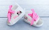 Personalized Minnie Mouse Peeking High-Top Baby Girl Booties – Unique and Memorable Baby Gift, Perfect for Photo Shoots