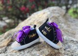 Wild One Baby Girl Shoes – Personalized Black and Purple Sneakers for First Birthday