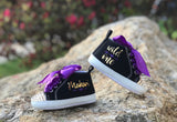 Wild One Baby Girl Shoes – Personalized Black and Purple Sneakers for First Birthday