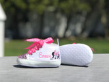 Personalized Minnie Mouse Peeking High-Top Baby Girl Booties – Unique and Memorable Baby Gift, Perfect for Photo Shoots