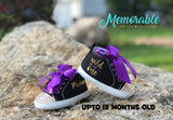 Wild One Baby Girl Shoes – Personalized Black and Purple Sneakers for First Birthday