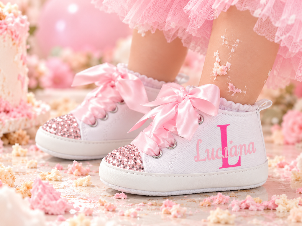 Personalized Baby Girl Shoes – Pink Monogram Soft Sole Crib Sneakers & Baby Gift