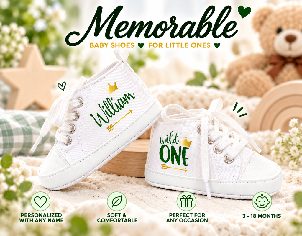 Personalized Wild One Baby Boy Shoes – Safari First Birthday & Cake Smash Sneakers