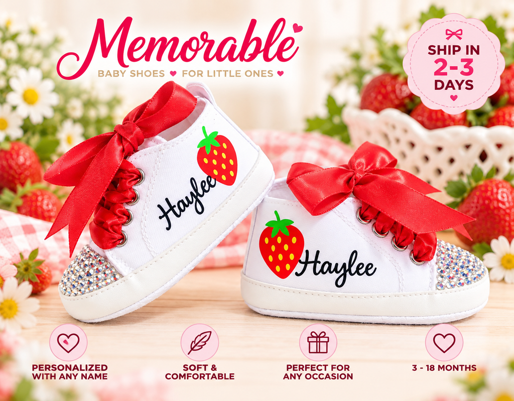 Personalized Strawberry Baby Girl Shoes – Berry Sweet Birthday & Baby Shower Gift