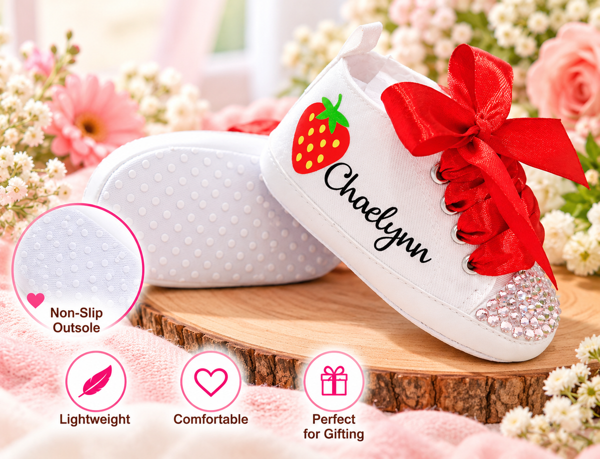 Personalized Strawberry Baby Girl Shoes – Berry Sweet Birthday & Baby Shower Gift