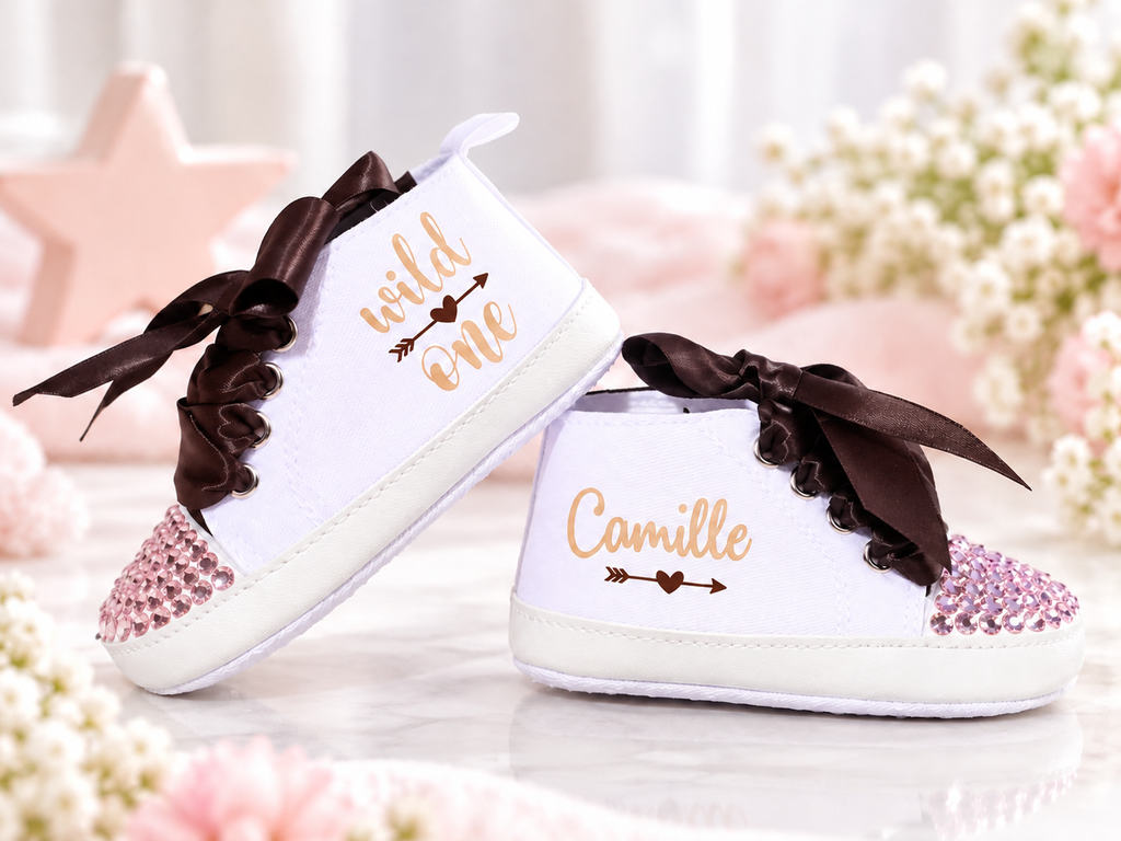 Personalized Wild One Baby Girl Shoes – First Birthday & Cake Smash Sneakers