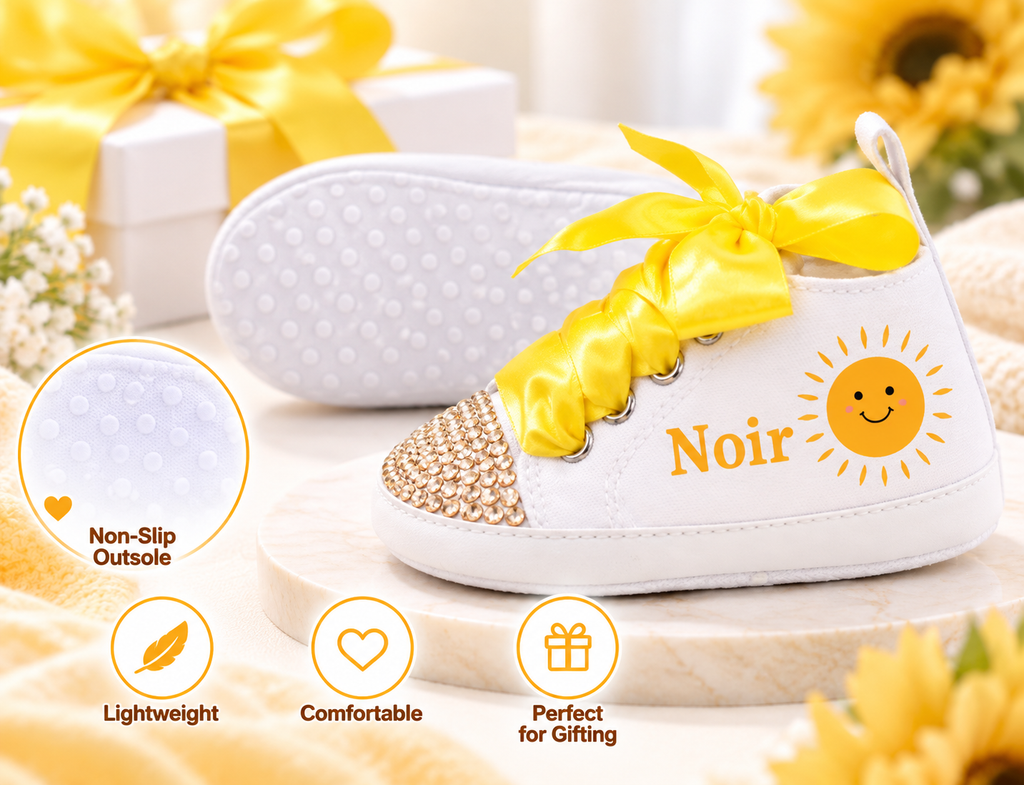 Personalized First Trip Around the Sun Baby Girl Shoes – 1st Birthday & Cake Smash Sneakers