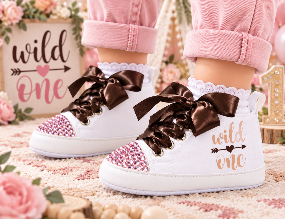 Personalized Wild One Baby Girl Shoes – First Birthday & Cake Smash Sneakers