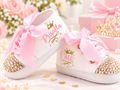 Personalized Princess First Birthday Baby Shoes – Gold Crown Birthday Sneakers for Girls