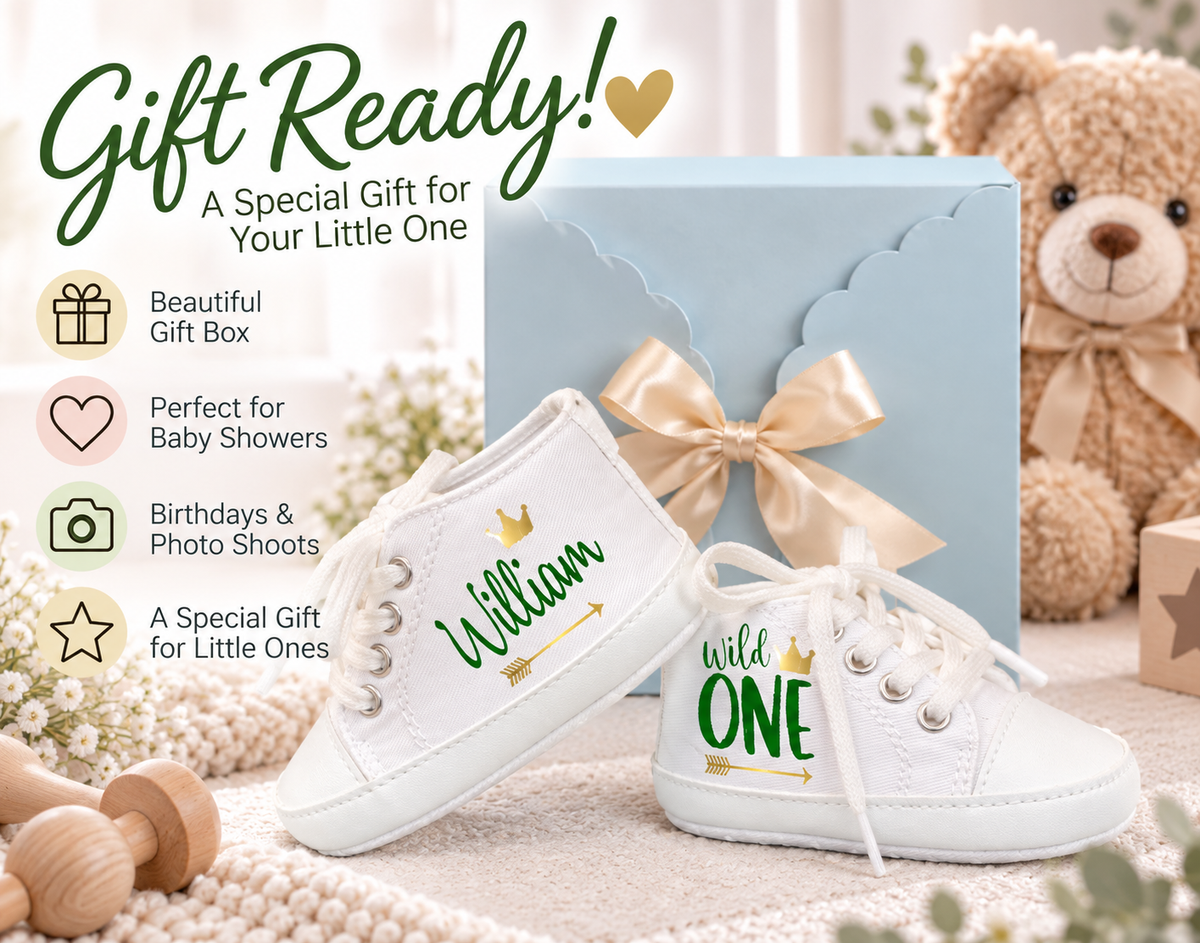 Personalized Wild One Baby Boy Shoes – Safari First Birthday & Cake Smash Sneakers
