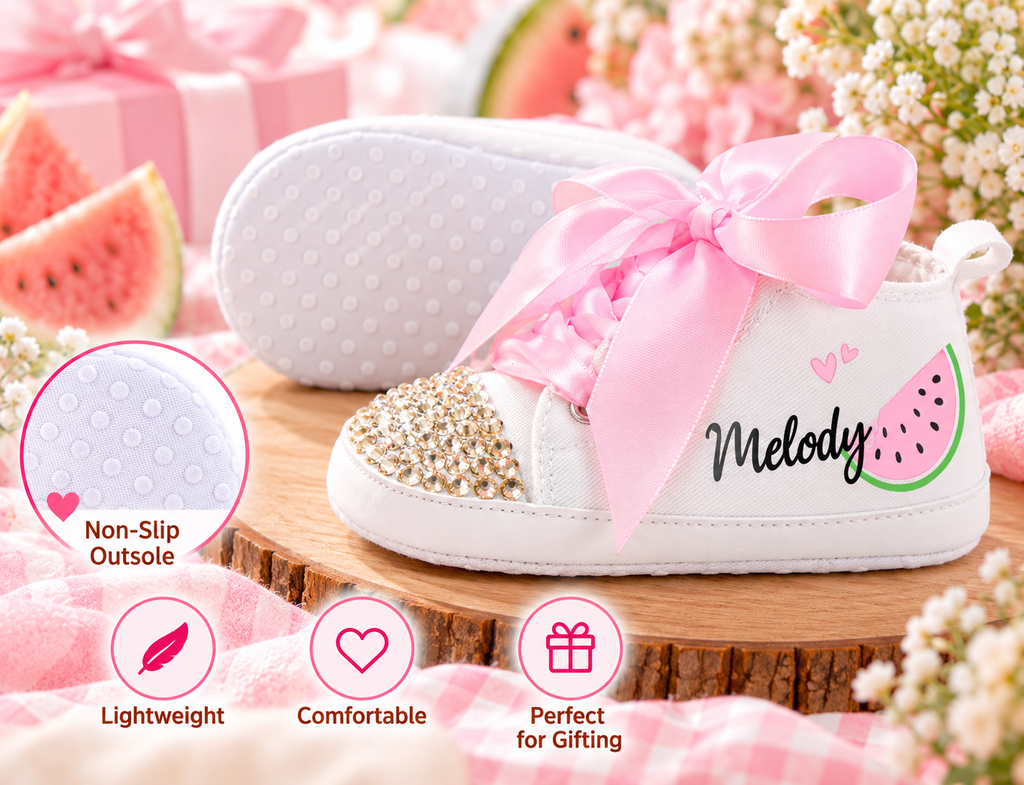 Personalized Watermelon Baby Girl Shoes – Sweet One Melon Birthday Shoes & Baby Shower Gift
