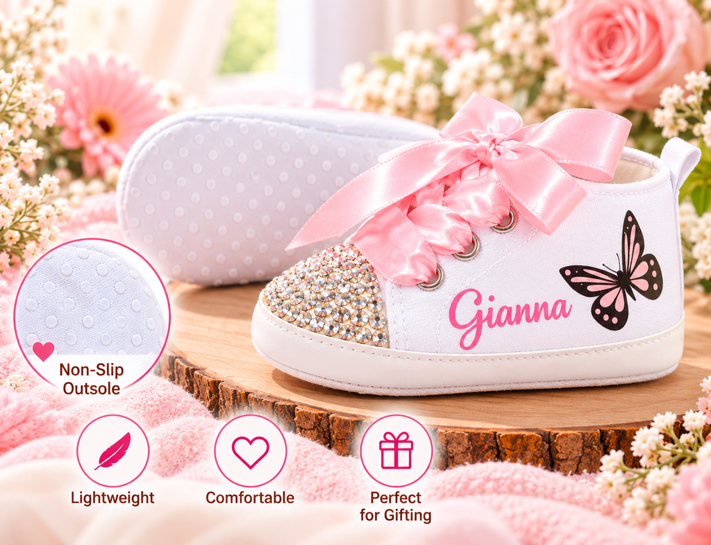 Personalized Butterfly Baby Girl Shoes – Birthday Shoes & Baby Shower Gift