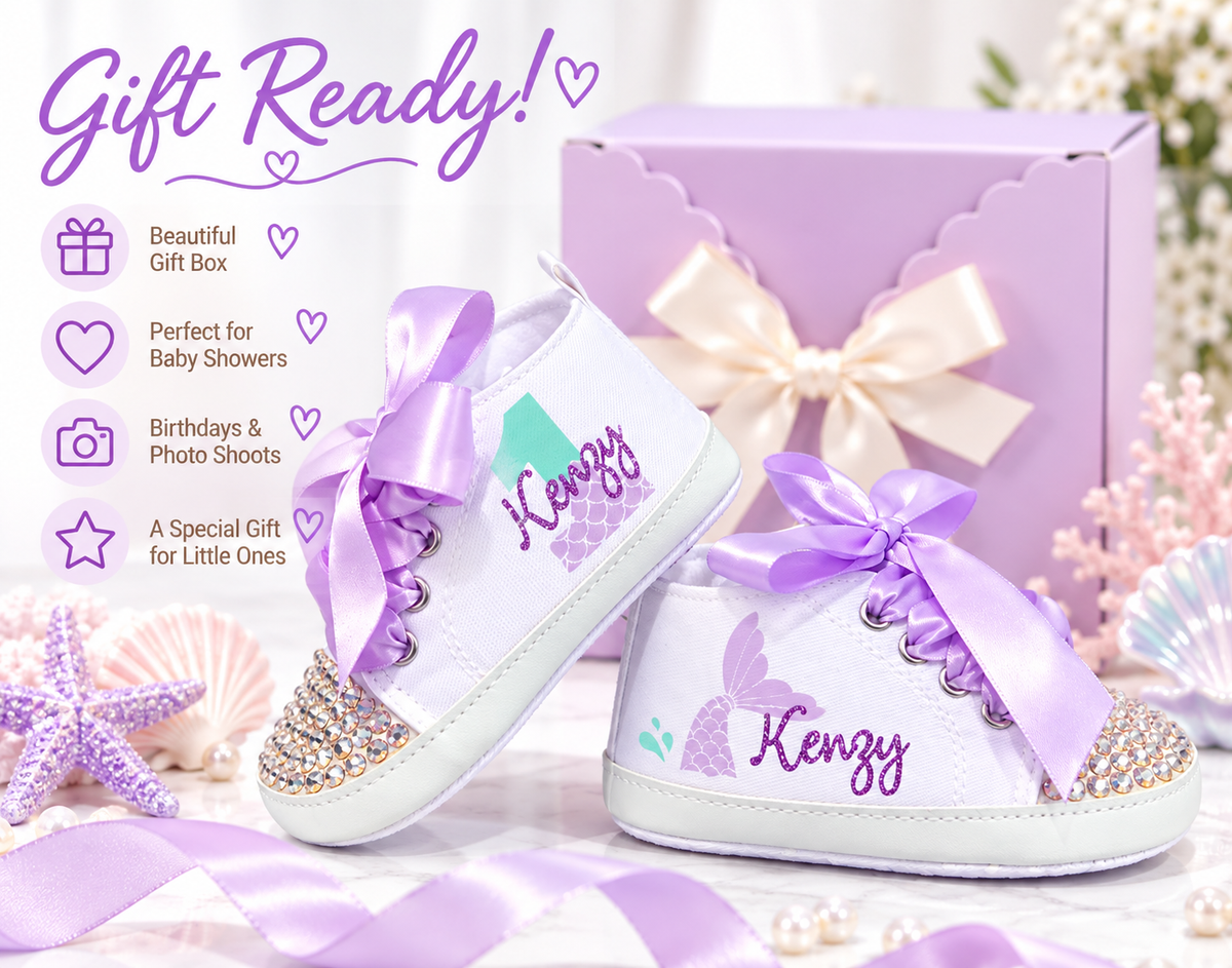 Personalized Mermaid First Birthday Shoes – Under the Sea Baby Girl Cake Smash Shoes