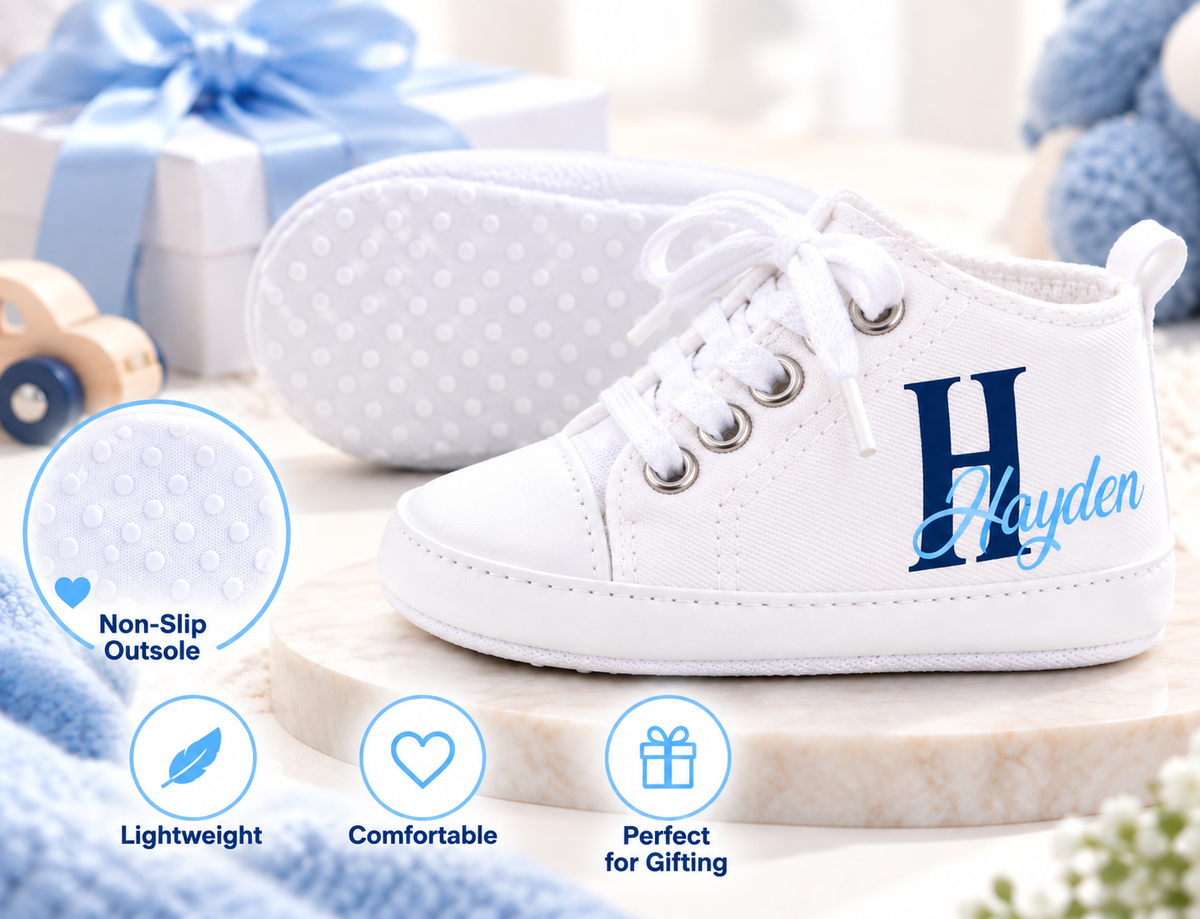 Personalized Baby Boy Shoes – Monogram Soft Sole Crib Sneakers & Baby Gift