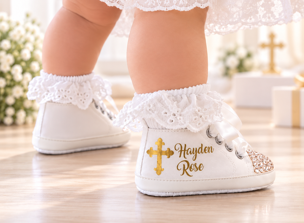 Personalized Baby Girl Baptism Shoes – Christening Crib Shoes & Baptism Gift