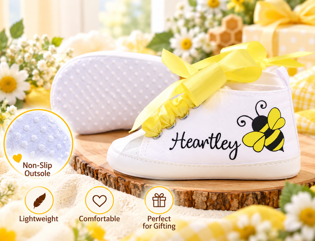 Personalized Bee Baby Shoes – Bumble Bee Birthday Shoes & Baby Shower Gift