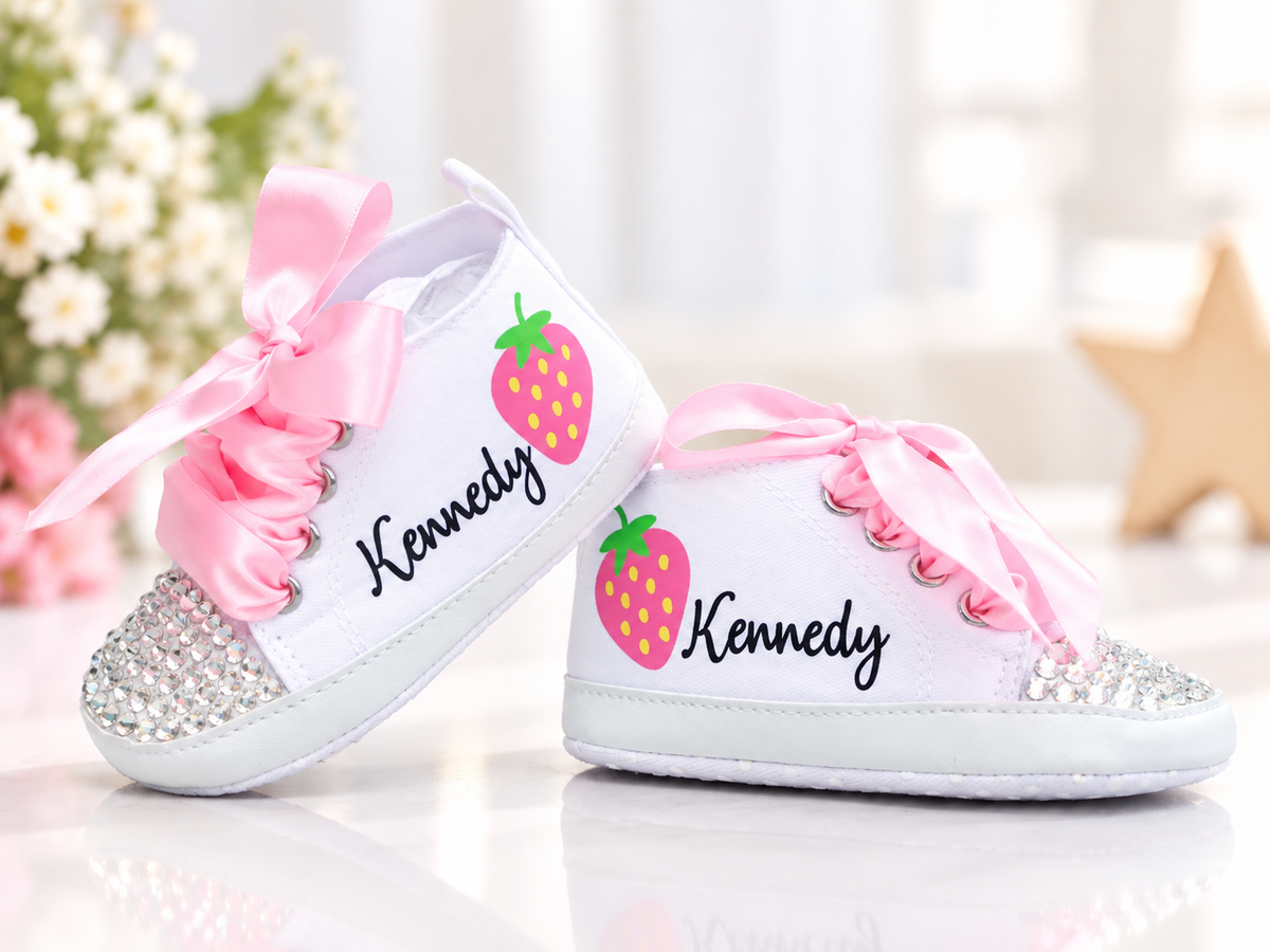 Personalized Strawberry Baby Girl Shoes – Berry Sweet Birthday & Baby Shower Gift