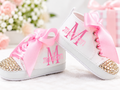 Personalized Baby Girl Shoes – Pink Monogram Soft Sole Crib Sneakers & Baby Gift