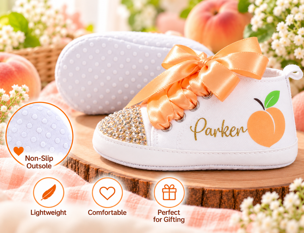 Personalized Baby Girl First Birthday Shoes – One Sweet Peach Cake Smash Shoes
