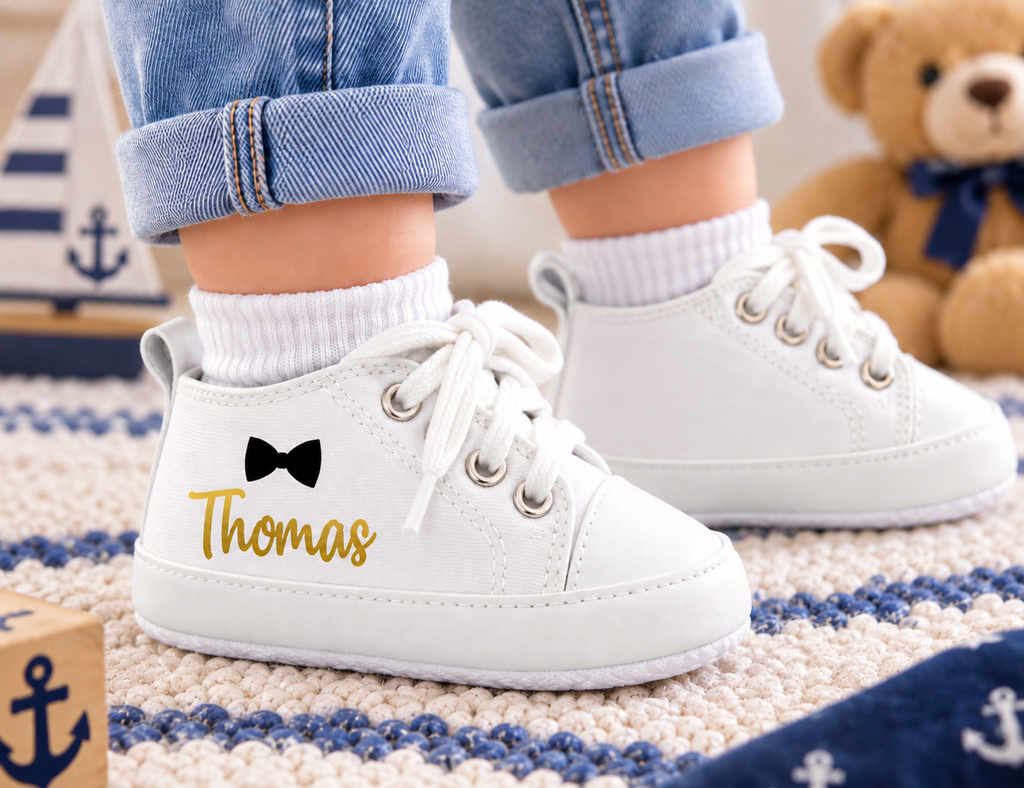 Personalized Mr. One-derful Baby Boy Shoes – Bow Tie First Birthday & Cake Smash Sneakers