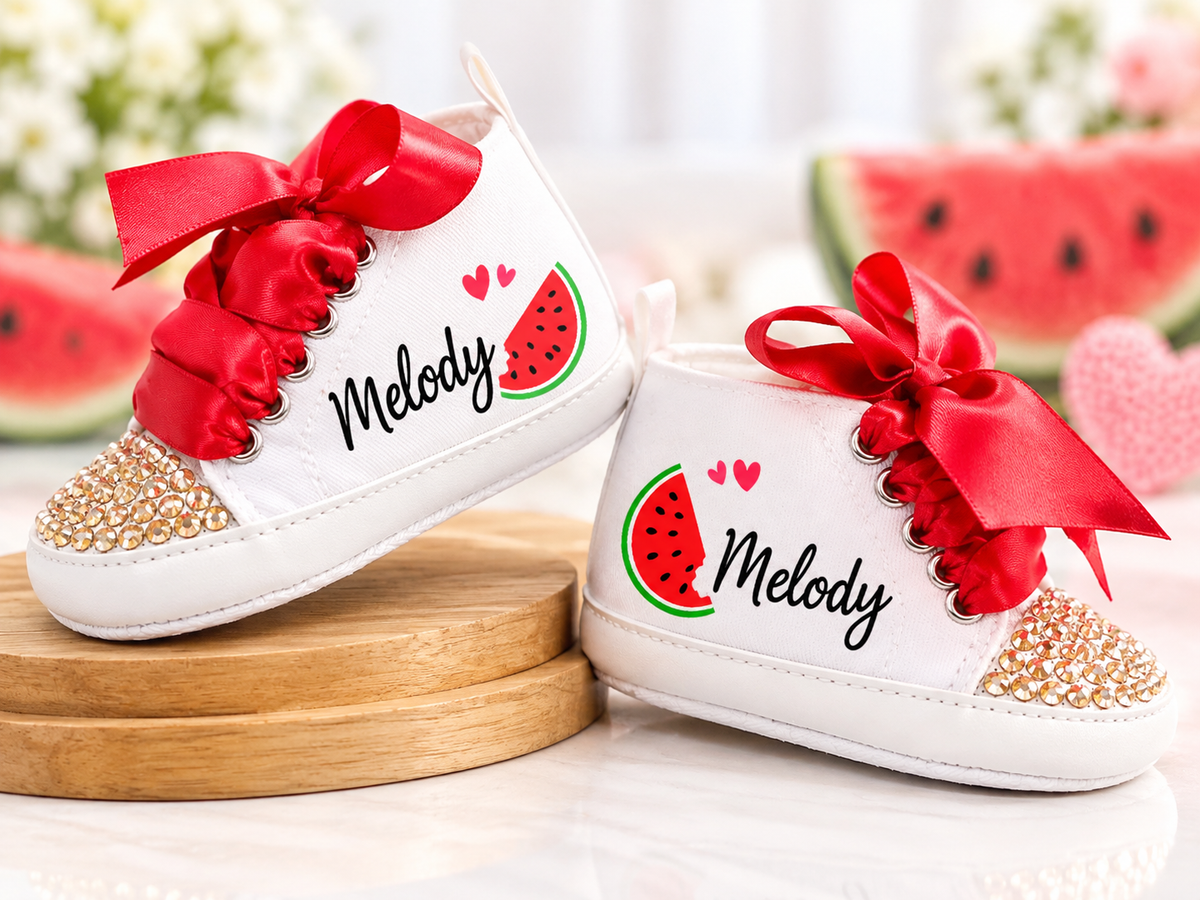 Personalized Watermelon Baby Girl Shoes – Sweet One Melon Birthday Shoes & Baby Shower Gift