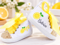 Personalized Baby Girl First Birthday Shoes – One Sweet Lemon Lemonade Cake Smash Shoes