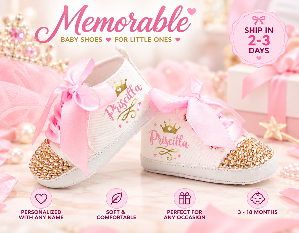 Personalized Princess Baby Girl Shoes – Pink Gold Crown Birthday Shoes & Baby Shower Gift