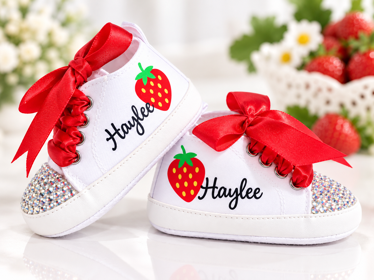 Personalized Strawberry Baby Girl Shoes – Berry Sweet Birthday & Baby Shower Gift