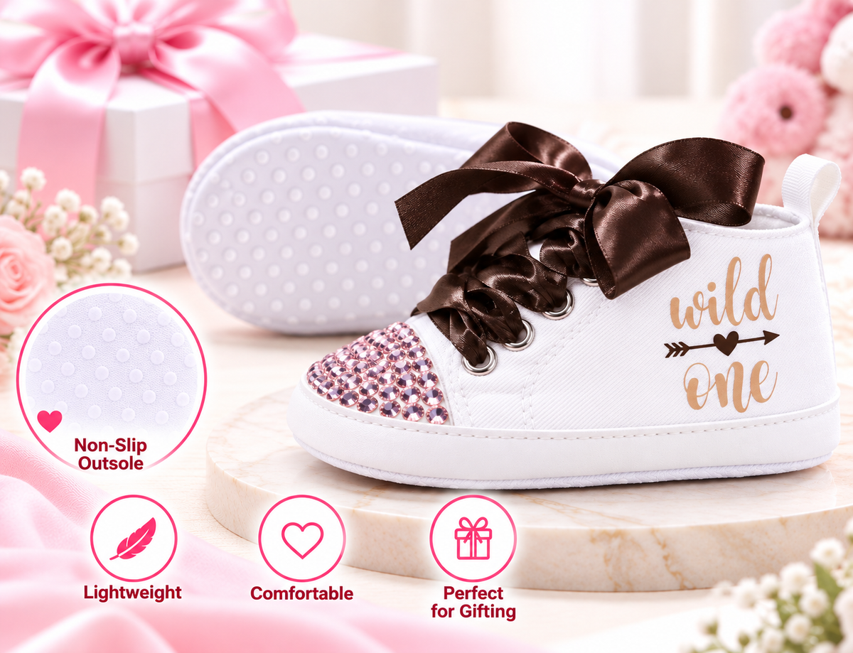 Personalized Wild One Baby Girl Shoes – First Birthday & Cake Smash Sneakers