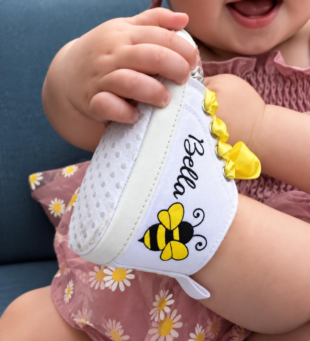 Personalized Bee Baby Shoes – Bumble Bee Birthday Shoes & Baby Shower Gift