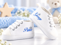 Personalized Prince Baby Boy Shoes – Silver Crown Soft Sole Crib Sneakers & Baby Gift