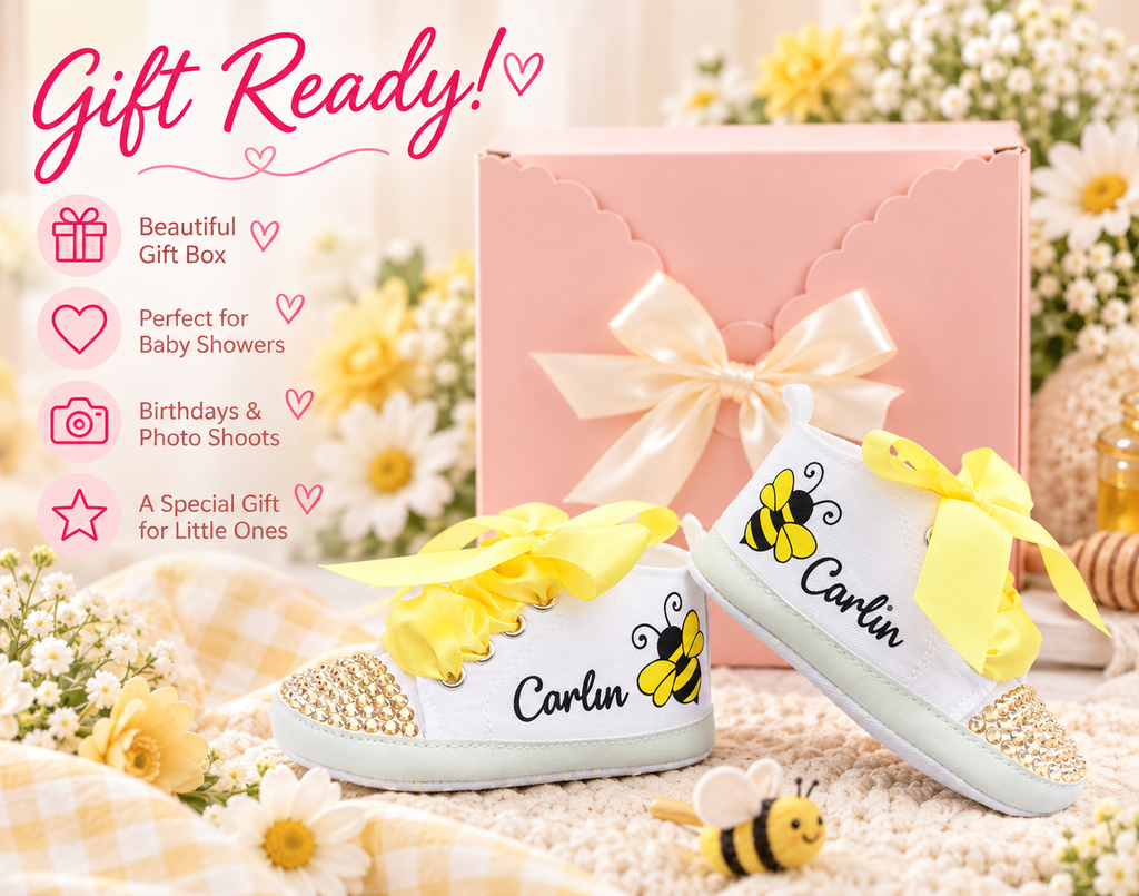 Personalized Bee Baby Shoes – Bumble Bee Birthday Shoes & Baby Shower Gift