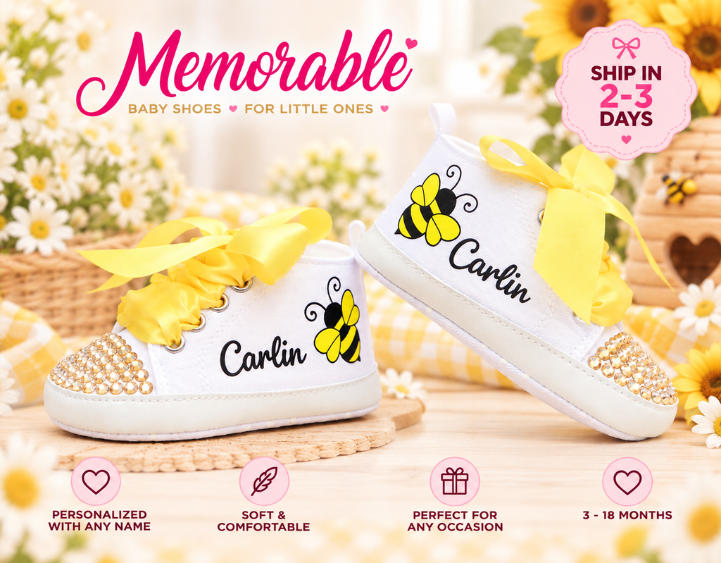 Personalized Bee Baby Shoes – Bumble Bee Birthday Shoes & Baby Shower Gift
