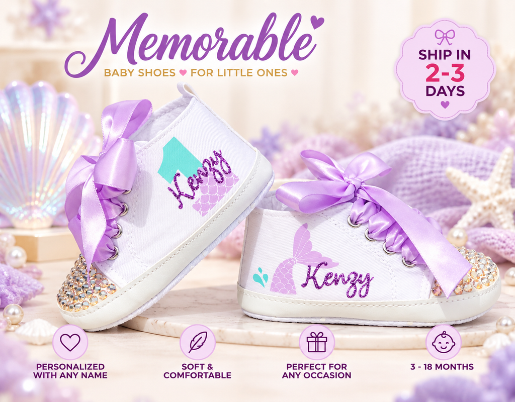 Personalized Mermaid First Birthday Shoes – Under the Sea Baby Girl Cake Smash Shoes