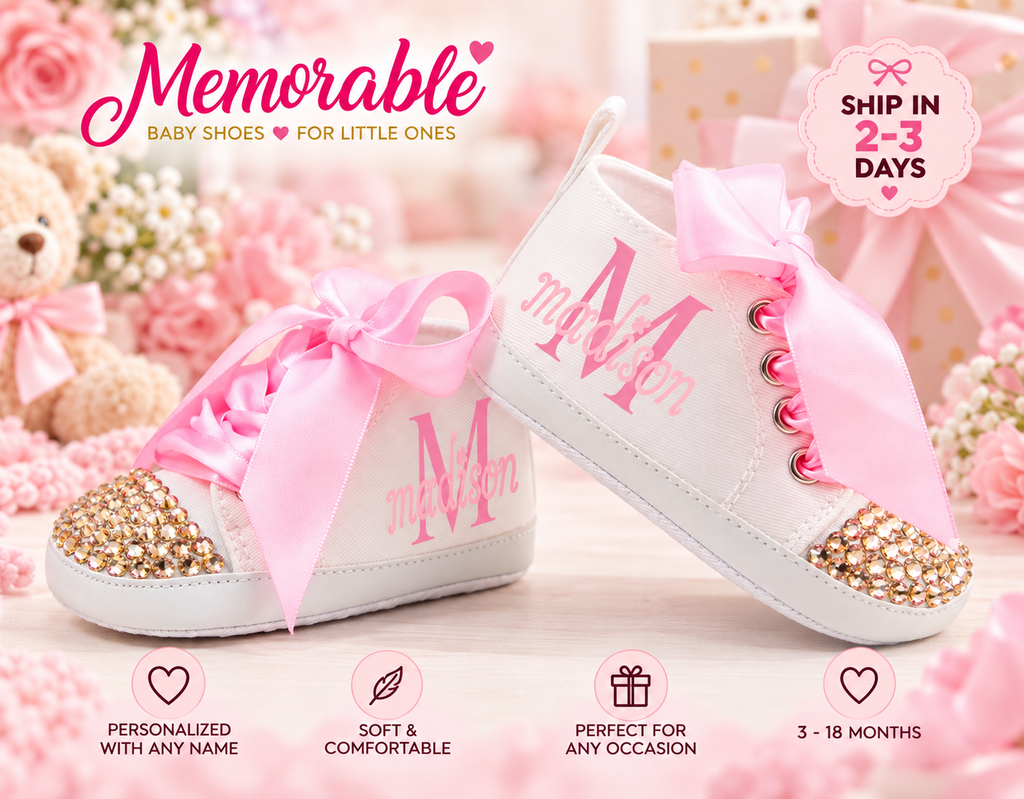 Personalized Baby Girl Shoes – Pink Monogram Soft Sole Crib Sneakers & Baby Gift