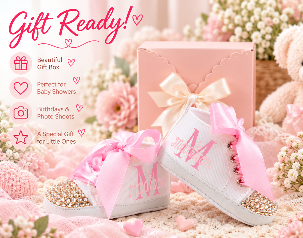 Personalized Baby Girl Shoes – Pink Monogram Soft Sole Crib Sneakers & Baby Gift