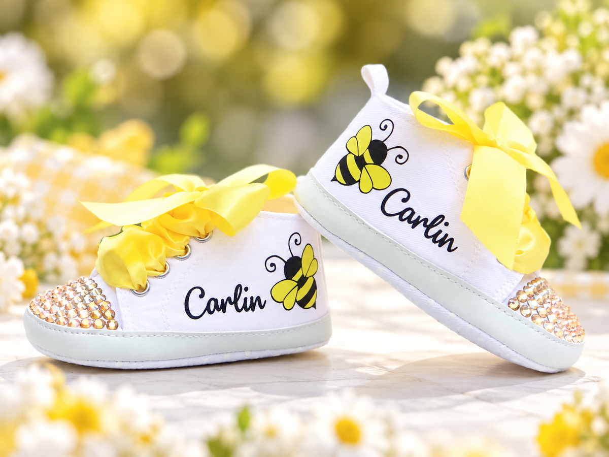 Personalized Bee Baby Shoes – Bumble Bee Birthday Shoes & Baby Shower Gift