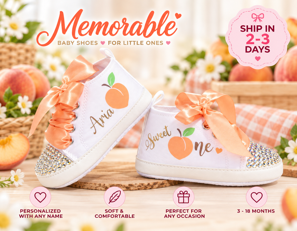 Personalized Baby Girl First Birthday Shoes – One Sweet Peach Cake Smash Shoes