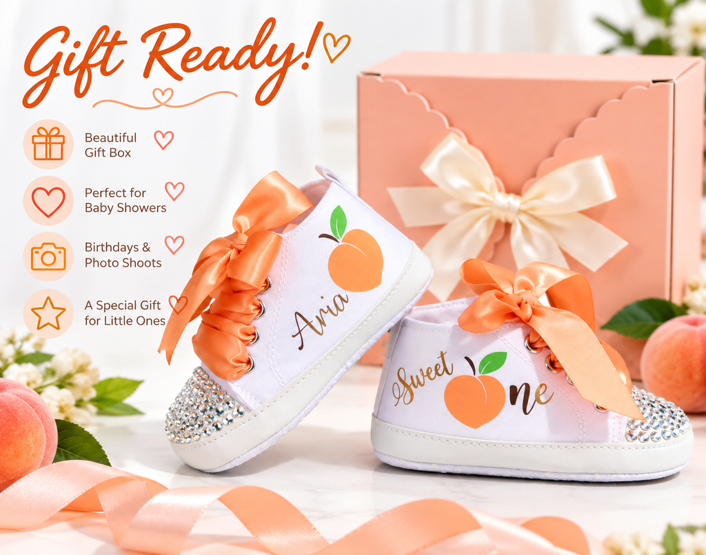 Personalized Baby Girl First Birthday Shoes – One Sweet Peach Cake Smash Shoes