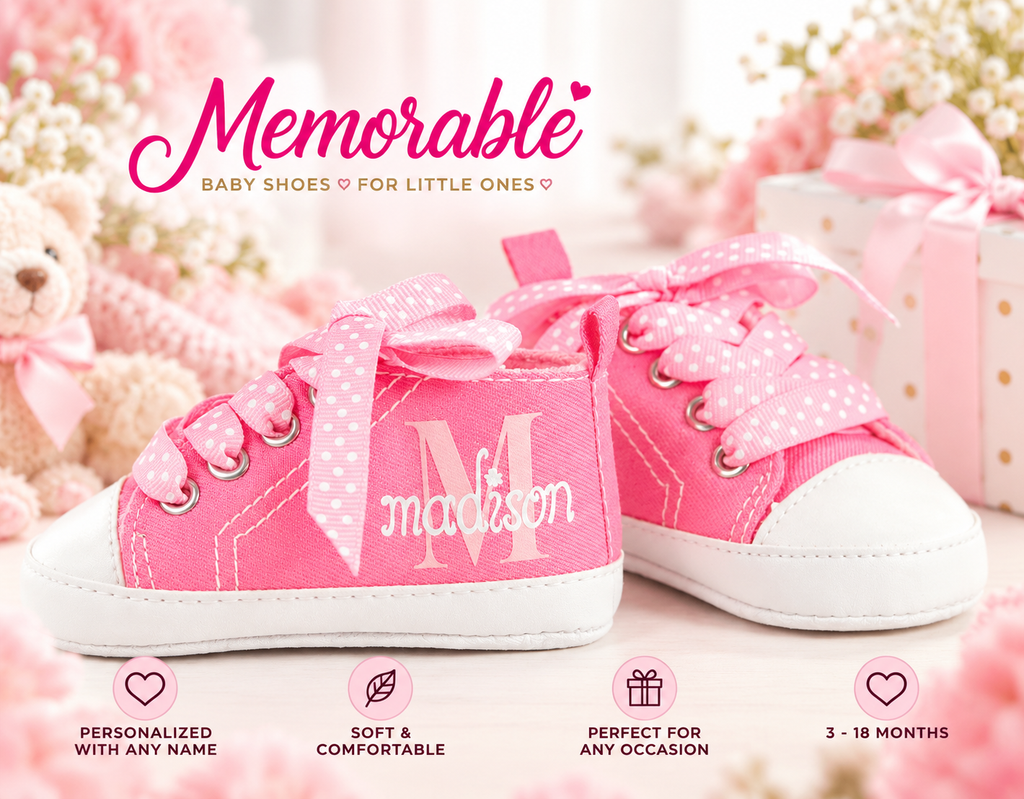 Personalized Baby Girl Shoes – Pink Monogram Soft Sole Crib Sneakers & Baby Gift