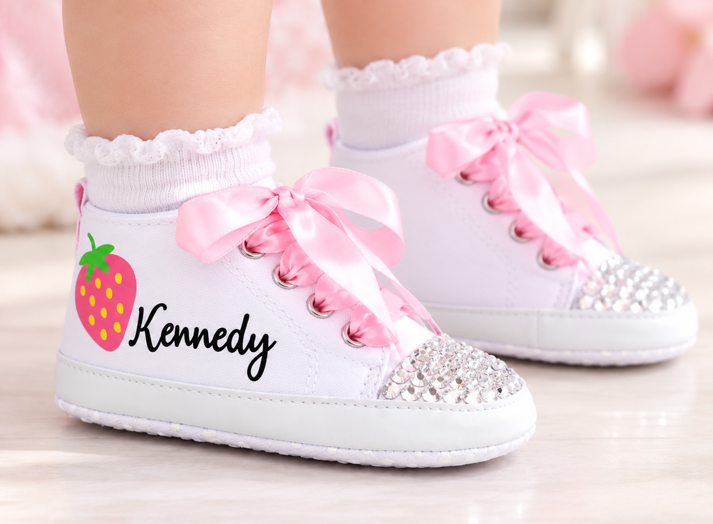 Personalized Strawberry Baby Girl Shoes – Berry Sweet Birthday & Baby Shower Gift