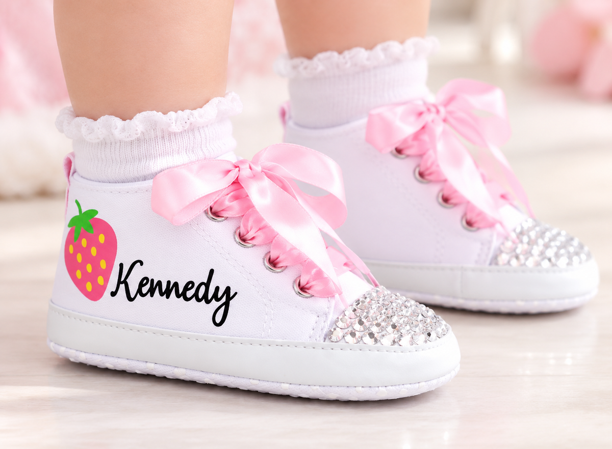 Personalized Strawberry Baby Girl Shoes – Berry Sweet Birthday & Baby Shower Gift