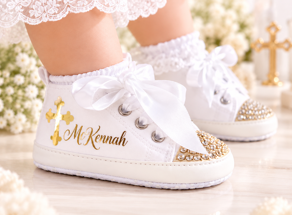 Personalized Baby Girl Baptism Shoes – Christening Crib Shoes & Baptism Gift