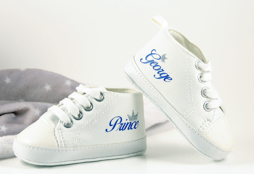 Royal Prince Baby Boy Sneakers – Silver Crown High Tops for Your Little Monarch
